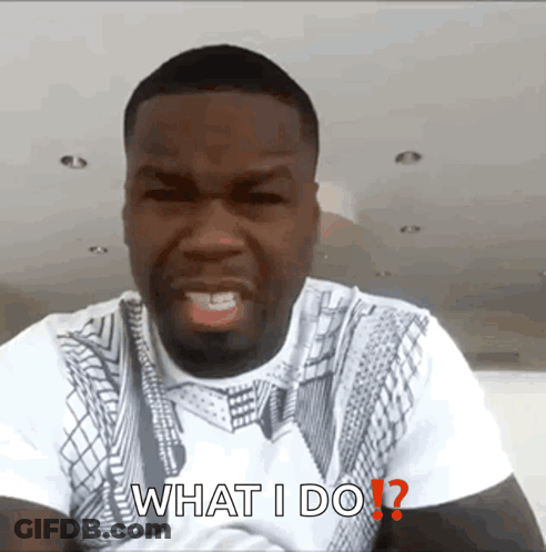 A Man In A White Shirt Says What I Do In Red Letters GIF