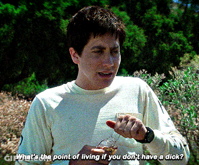 A Man In A White Shirt Says " What 'S The Point Of Living If You Don T Have A Dick " GIF