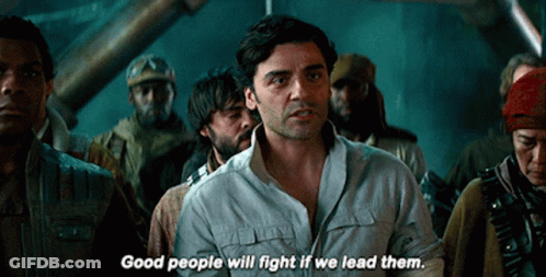 A Man In A White Shirt Stands In Front Of A Crowd And Says Good People Will Fight If We Lead Them GIF