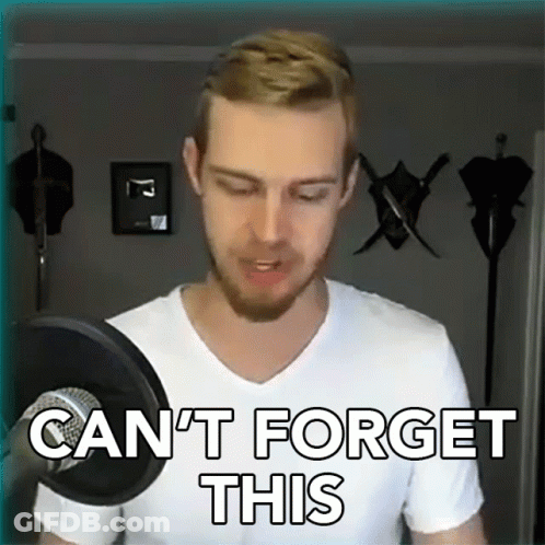 A Man In A White Shirt Stands In Front Of A Microphone And Says " Can 'T Forget This " GIF