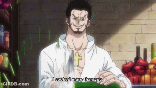 A Man In A White Shirt With A Cross Around His Neck Says " I Cooked More Than You " GIF