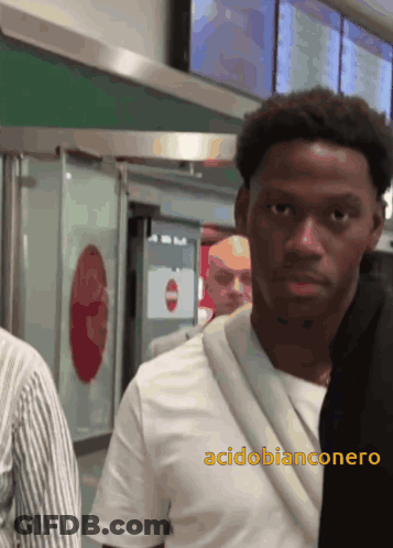 A Man In A White Shirt With The Word Acidobianconero On The Bottom GIF