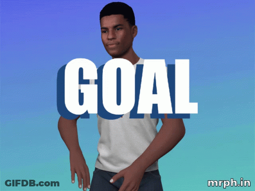 A Man In A White Shirt With The Word Goal Behind Him GIF
