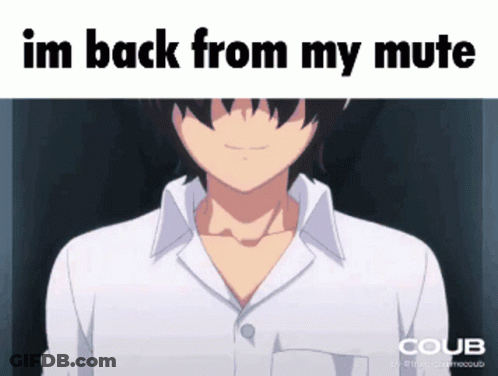 A Man In A White Shirt With The Words Im Back From My Mute Above Him GIF