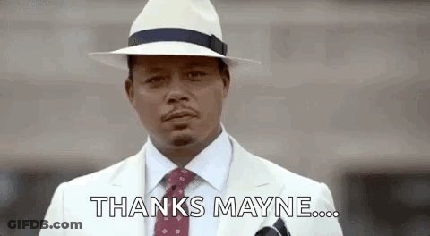 A Man In A White Suit And Hat Is Giving A Thanks Mayne . GIF