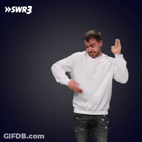 Man In White Sweater Throwing Frisbee With SWR3 Logo Behind GIF