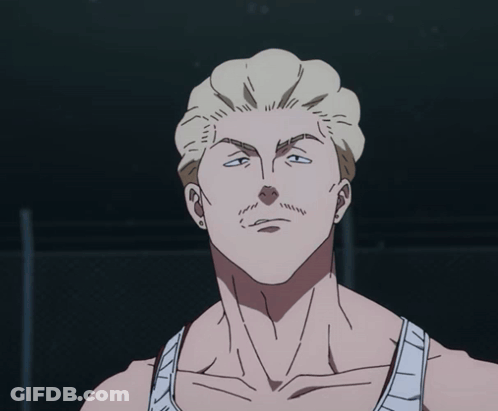 A Man In A White Tank Top Has His Hand To His Chin GIF