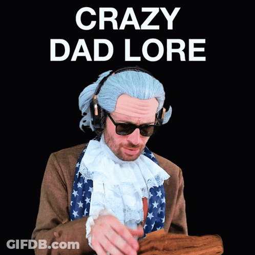 A Man In A Wig And Sunglasses Holds A Piece Of Paper With The Words Crazy Dad Lore Written Above Him GIF
