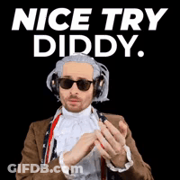 A Man In A Wig And Sunglasses Is Wearing Headphones And A Suit And Tie And Says Nice Try Diddy . GIF