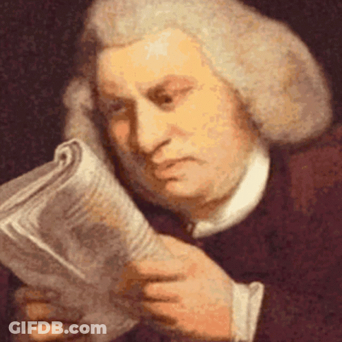 A Man In A Wig Is Reading A Newspaper In A Painting GIF