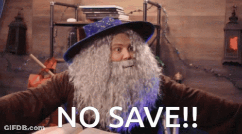 A Man In A Wizard Costume Has The Words No Save Written On His Face GIF