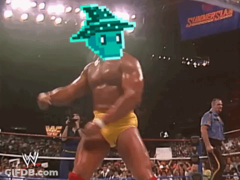 A Man In A Wrestling Ring With A Pixelated Wizard On His Head GIF