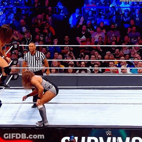 Wrestler With Referee And Survivor Text GIF