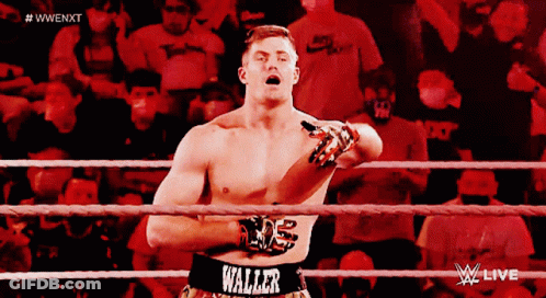 A Man In A Wrestling Ring With The Word Waller On His Waist GIF