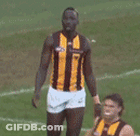 A Man In A Yellow And Black Striped Shirt Stands On A Field With His Hands Behind His Head GIF