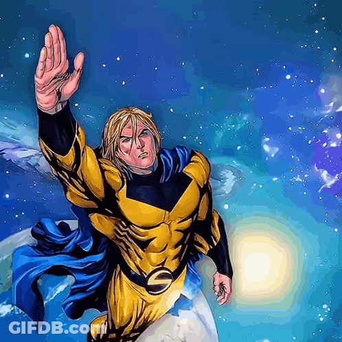 A Man In A Yellow And Black Superhero Costume GIF