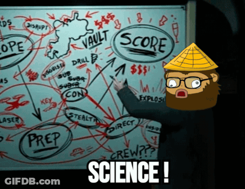 A Man In A Yellow Hat Stands In Front Of A White Board With The Words Science Written On It GIF
