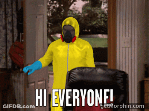 A Man In A Yellow Hazmat Suit Says Hi Everyone ! GIF
