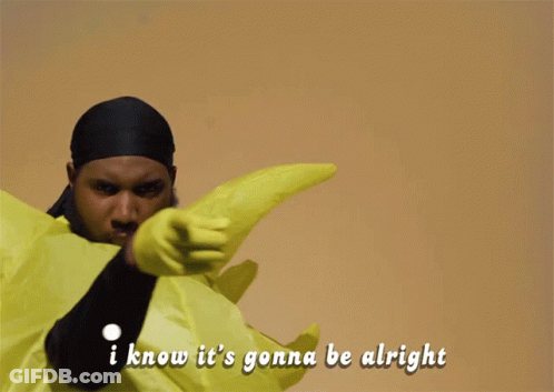 A Man In A Yellow Inflatable Costume Says I Know It 'S Gonna Be Alright GIF