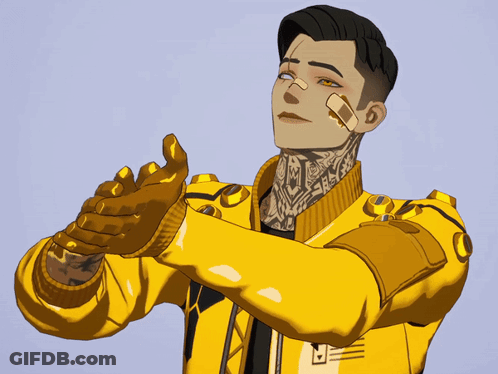 A Man In A Yellow Jacket Has A Bandage On His Forehead GIF