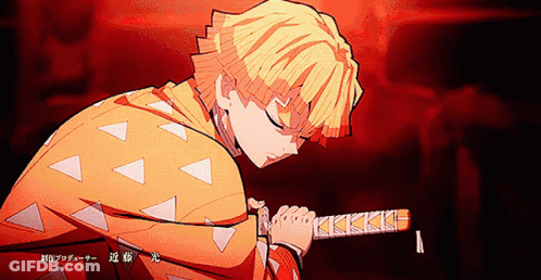 A Man In A Yellow Jacket Is Holding A Sword In His Hand GIF