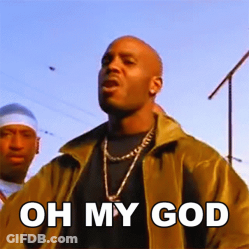 A Man In A Yellow Jacket Is Standing In Front Of A Sign That Says Oh My God GIF