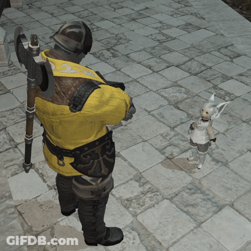 A Man In A Yellow Jacket Is Standing Next To A Little Girl In A White Outfit GIF