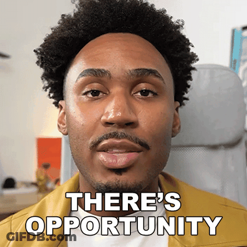 A Man In A Yellow Jacket Says There 'S Opportunity On His Face GIF