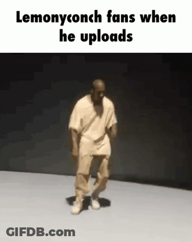 A Man In A Yellow Shirt Is Dancing In Front Of A Black Background . GIF