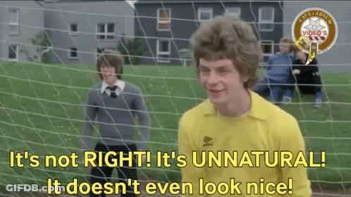 A Man In A Yellow Shirt Says It 'S Not Right It 'S Unnatural And It Does N't Even Look Nice GIF