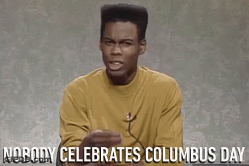 A Man In A Yellow Shirt Says Nobody Celebrates Columbus Day .. GIF