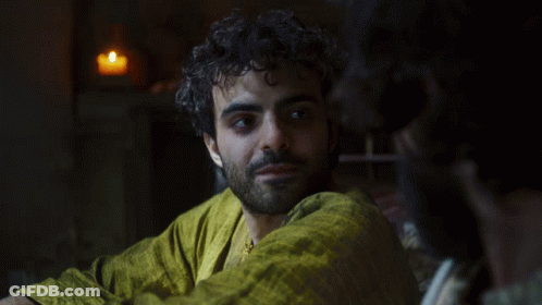 A Man In A Yellow Shirt Says That 'S Dark Next To Another Man GIF