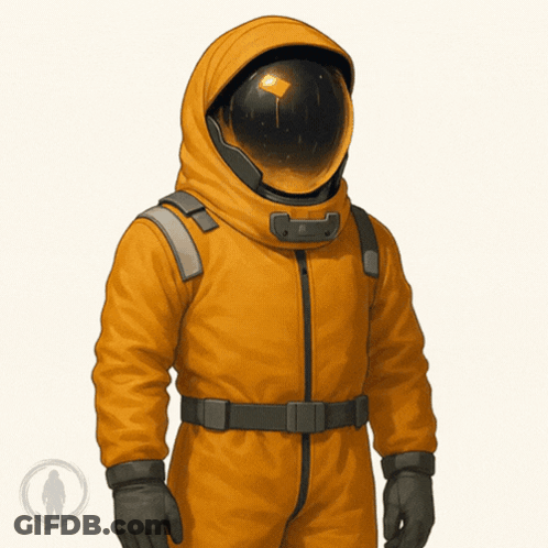 A Man In A Yellow Space Suit With A Helmet On GIF