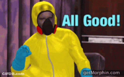 A Man In A Yellow Suit With The Words All Good Behind Him GIF