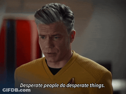 A Man In A Yellow Sweater Says Desperate People Do Desperate Things GIF