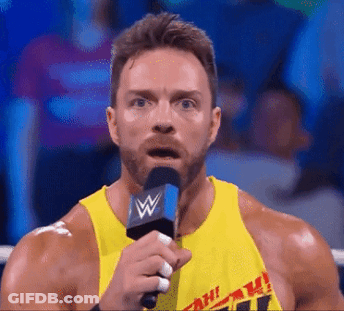 A Man In A Yellow Tank Top Is Holding A Microphone With A W On It GIF