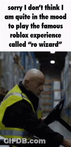 A Man In A Yellow Vest Is Driving A Forklift And Says Sorry I Do N't Think GIF