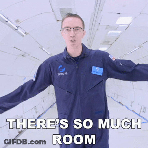 A Man In A Zero G Suit Says There 'S So Much Room In A Spaceship GIF