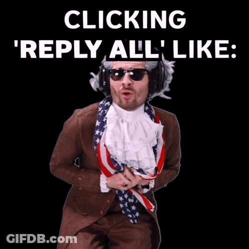 A Man In An American Flag Costume Says Clicking ' Reply All ' Like GIF