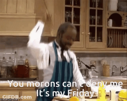 A Man In An Apron Dancing In A Kitchen With The Words You Morons Can 'T Deny Me GIF