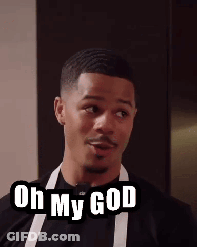 A Man In An Apron Is Making A Funny Face And Says Oh My God . GIF