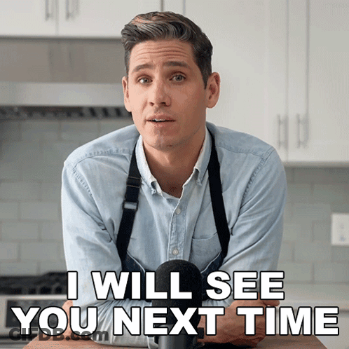 A Man In An Apron Is Sitting In Front Of A Microphone And Says I Will See You Next Time GIF