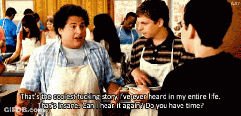 A Man In An Apron Says That 'S The Coolest Fucking Story I Ve Ever Heard In My Entire Life GIF