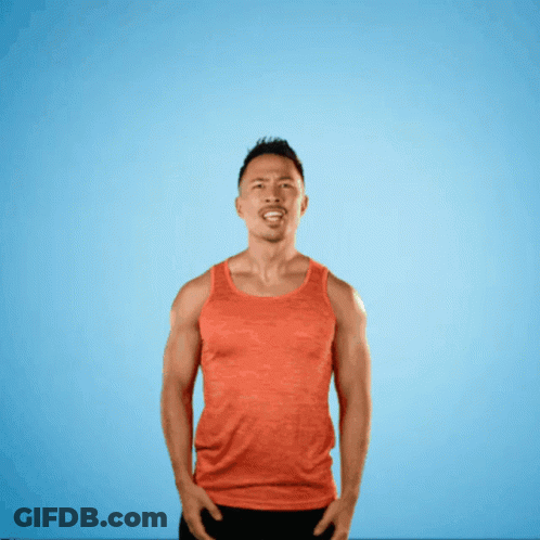 A Man In An Orange Tank Top Is Screaming In Front Of A Blue Background With The Word Et 'S On It GIF