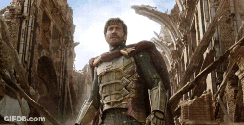 A Man In Armor Is Standing In A Ruined Building GIF