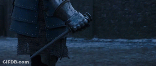 A Man In Chain Mail Is Standing In Front Of A Crowd Of People GIF