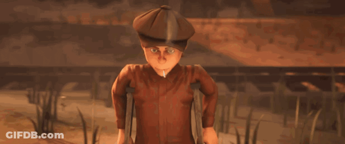 A Man In Crutches Is Walking With A Small Child GIF