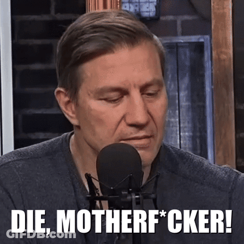 A Man In Front Of A Microphone With The Words Die Motherf * Cker GIF
