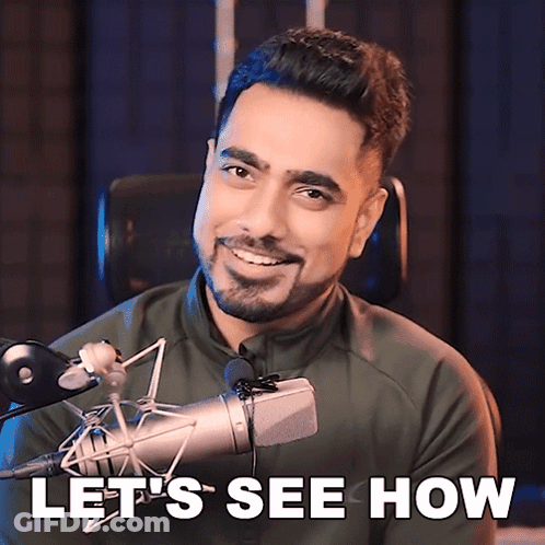 A Man In Front Of A Microphone With The Words Let 'S See How Below Him GIF