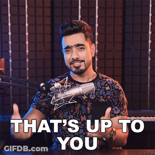 A Man In Front Of A Microphone With The Words That 'S Up To You GIF